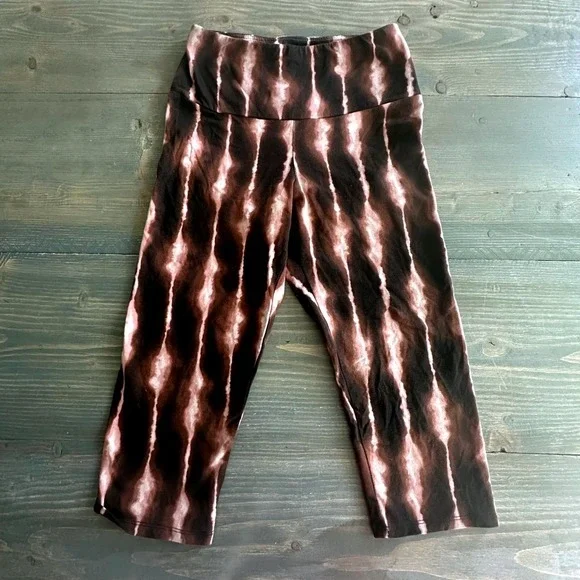 No Boundaries Pink & Brown Tie Dye Capri Leggings Stretch Athleisure Women's XS - Picture 2 of 5